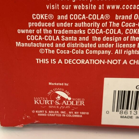 Coca-Cola Kurt Adler Glass Christmas Coke Can Ornament Handcrafted Vintage - Picture 6 of 6